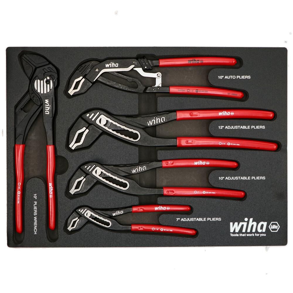 Wiha Classic Grip V Jaw Tongue and Groove Pliers Tray Set 5pc
