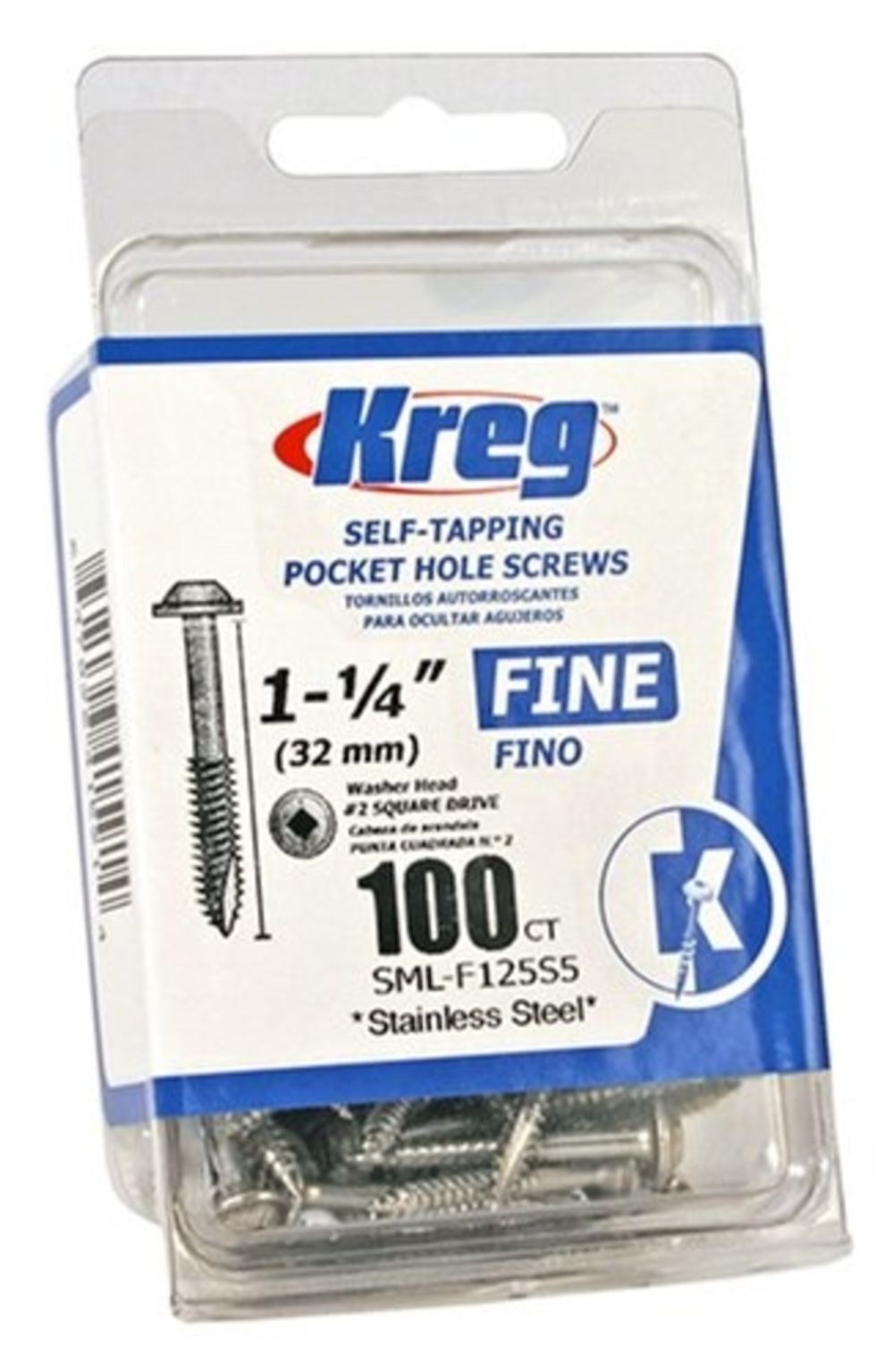 Kreg 1-1/4in #7 Fine WH Stainless Steel Pocket Screw – 100ct
