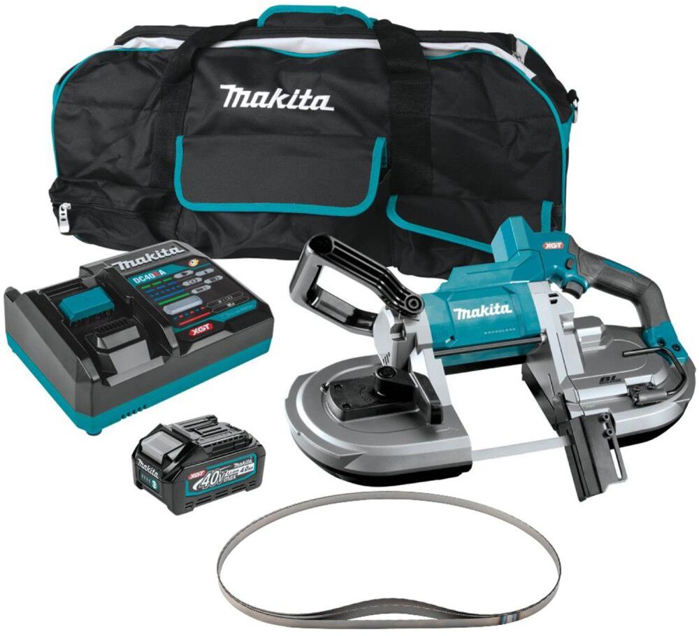 Makita 40V max XGT Brushless Cordless Deep Cut Portable Band Saw 4Ah Kit & 3 Pack 18 TPI Bi Saw Metal Blades