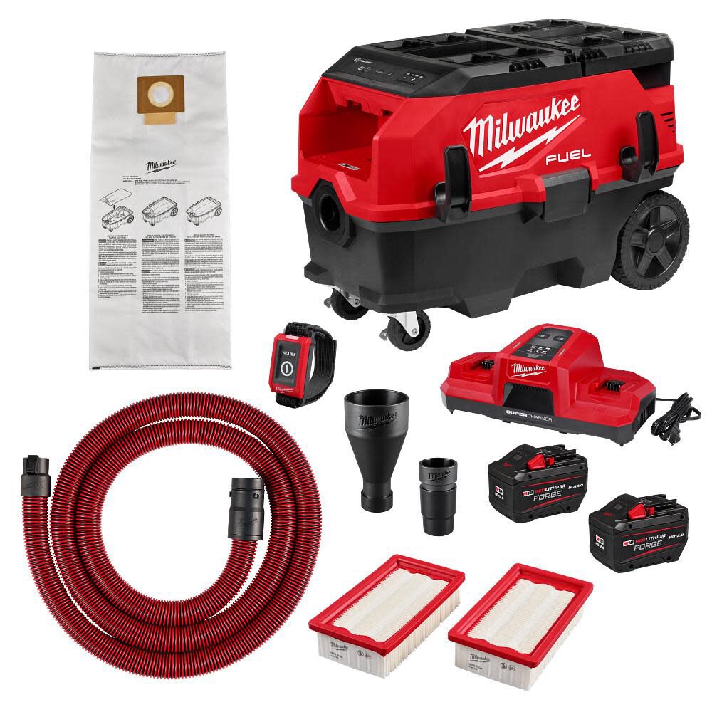 Milwaukee M18 FUEL 9 Gallon Dual Battery Dust Extractor w/ PACKOUT Compatibility and VACLINK Kit