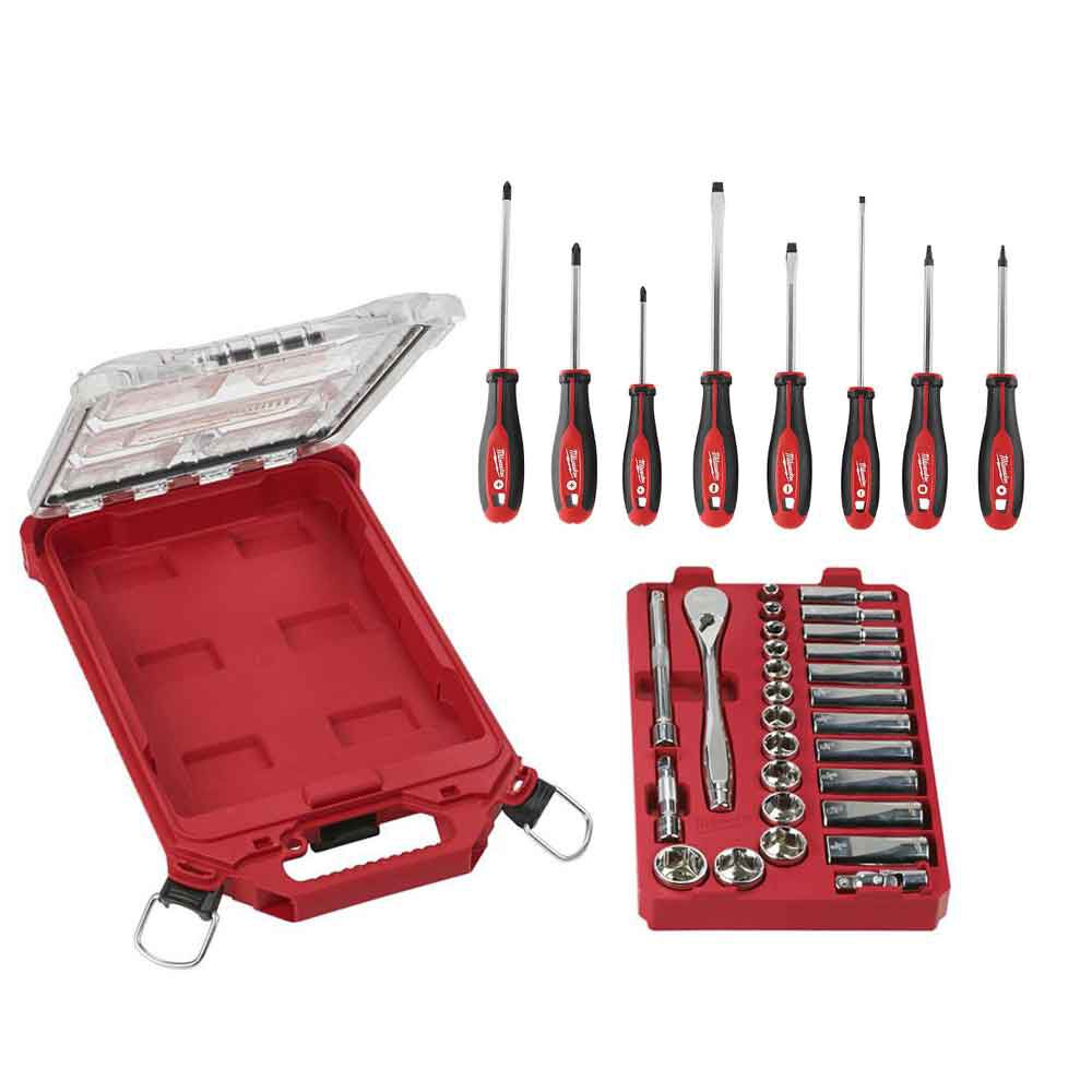 Milwaukee 3/8inch 28 Pc Tool Set with 8pc Tool Set & PACKOUT Organizer