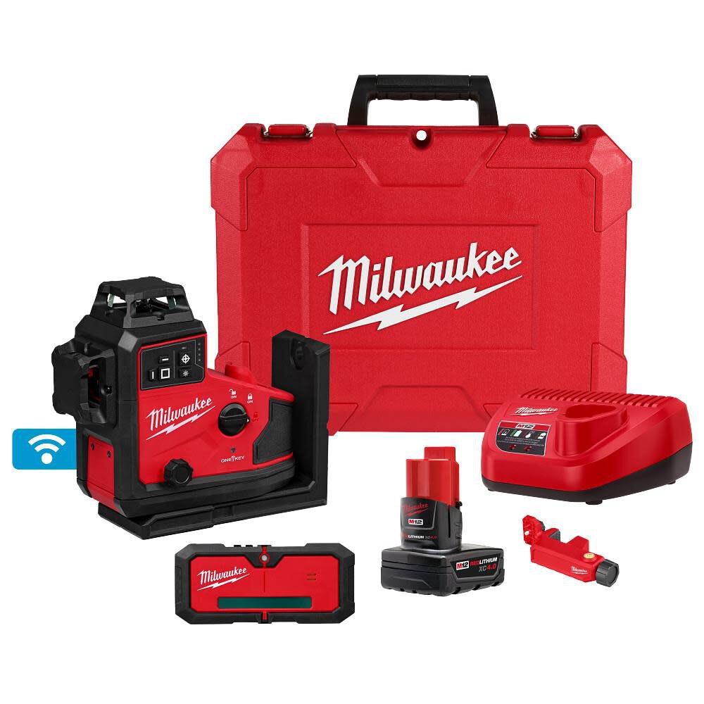Milwaukee M12 Green 360 3-Plane Laser with Automatic Alignment & Receiver