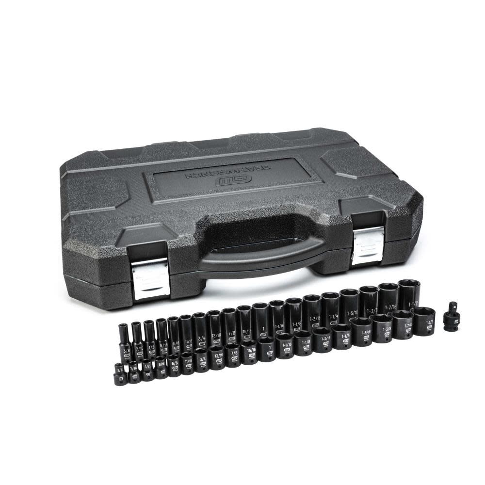 GEARWRENCH Impact Socket Set 39 pc 1/2 In Drive 6 Point SAE Standard/Deep