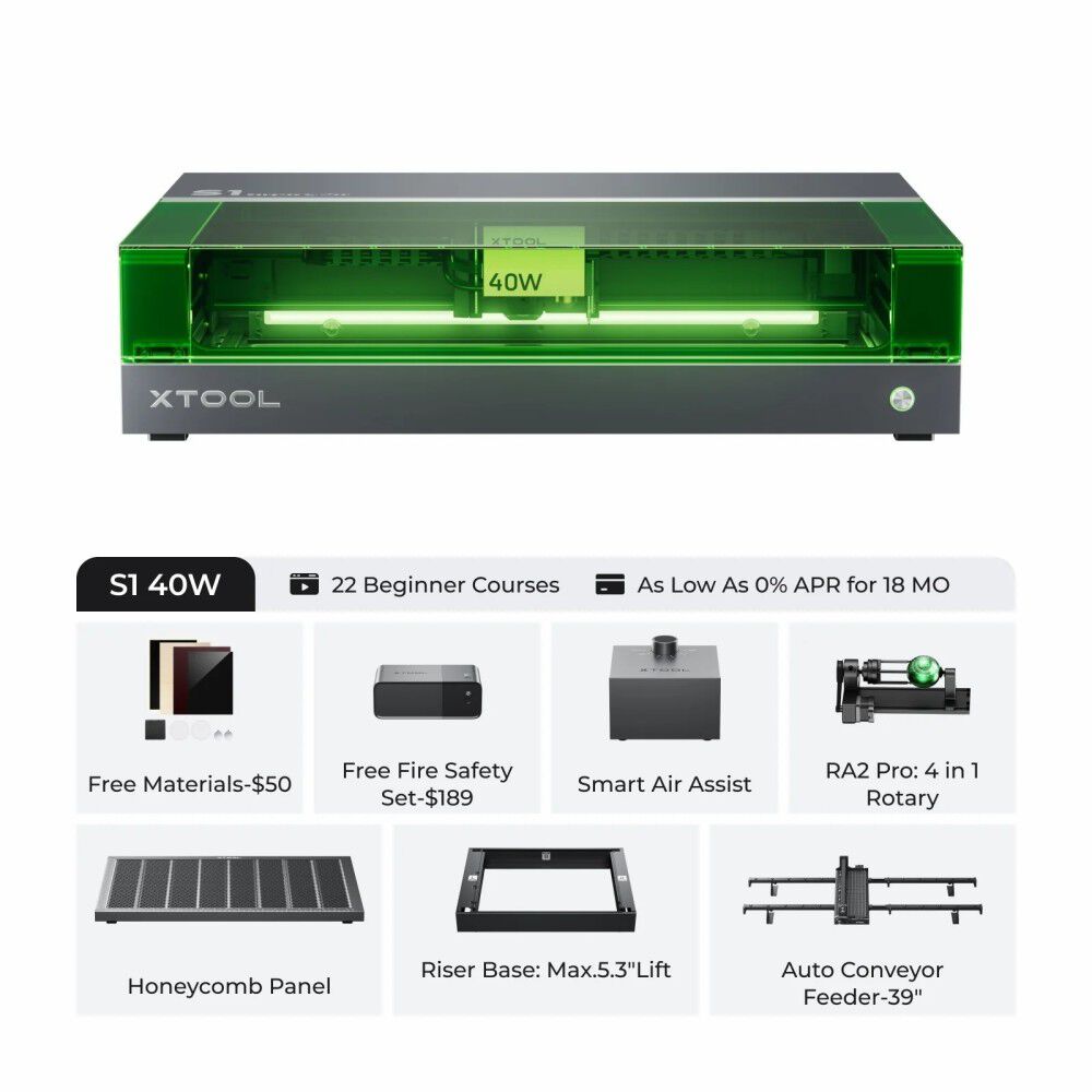 xTool S1 Laser Cutter and Engraver 20W Deluxe Kit