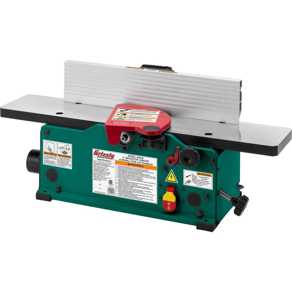 Grizzly Industrial 6 Inch Corded Benchtop Jointer with Spiral-Type Cutterhead