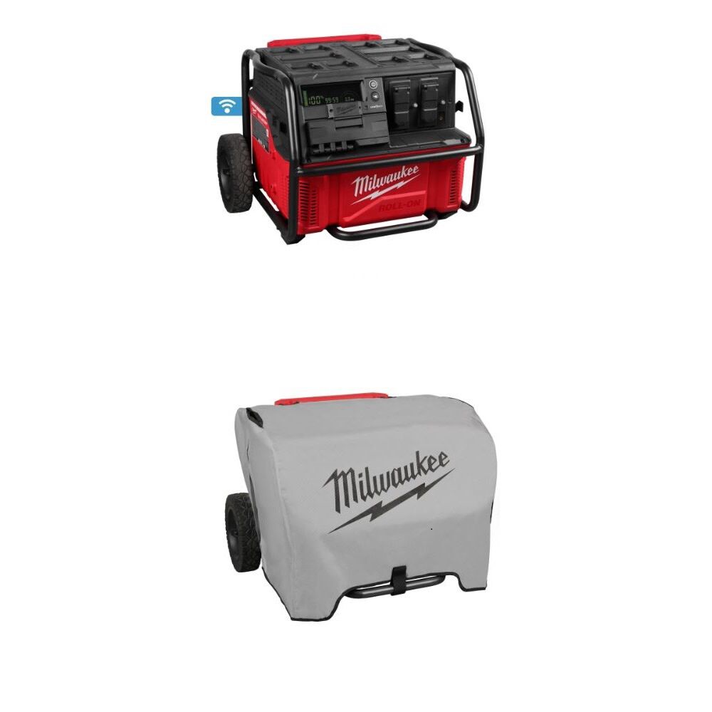 Milwaukee Roll-On 7,200 Watt Integrated Lithium-Ion Battery Portable Power Supply and Cover Bundle