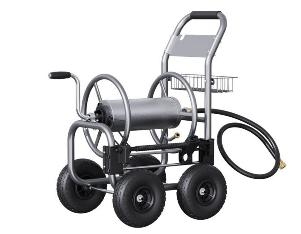 Giraffe Tools Hand Powered Industrial Hose Reel Cart with 4 Wheels