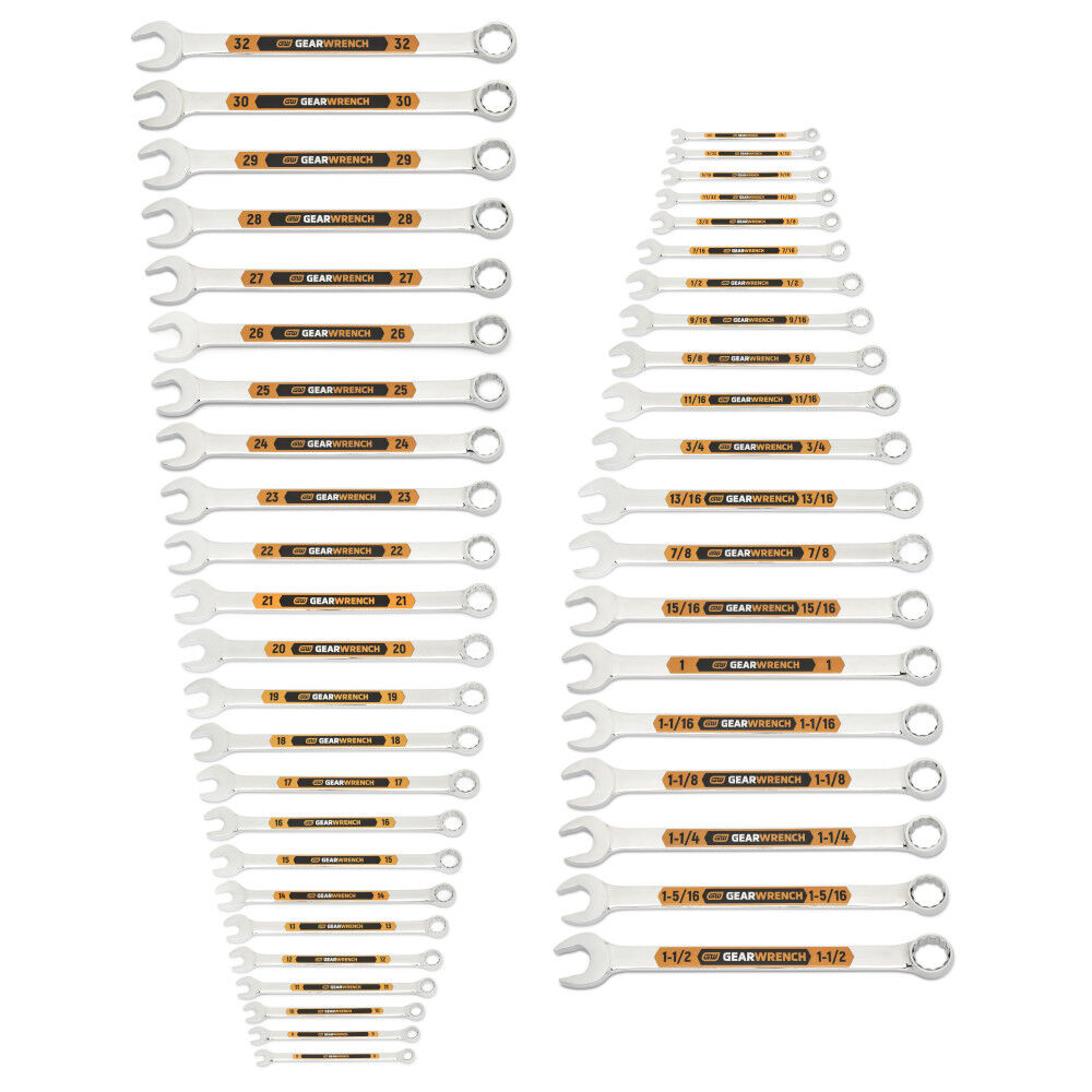 GEARWRENCH 44 Pieces 12 Point SAE/Metric Hi-Viz Long Pattern Combo Wrench Set