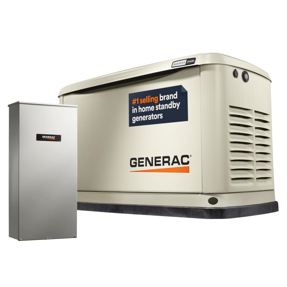 Generac Guardian Series 24,000 Watt (24kw) Dual Fuel 50-State Air-Cooled Home Standby Generator with RSXW200A3 Transfer Switch