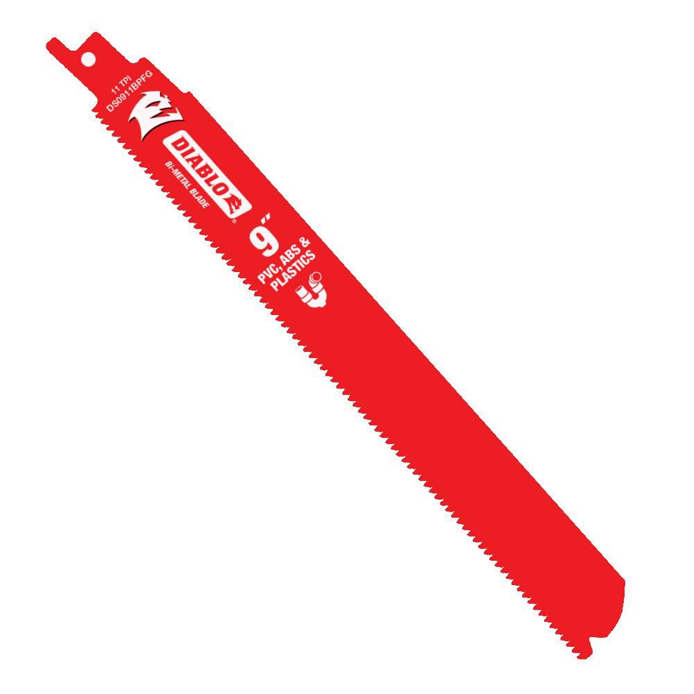 Diablo Tools 9 Inch 11 TPI Bi-Metal Reciprocating Blade for PVC, ABS, and Plastics, 5 Pack